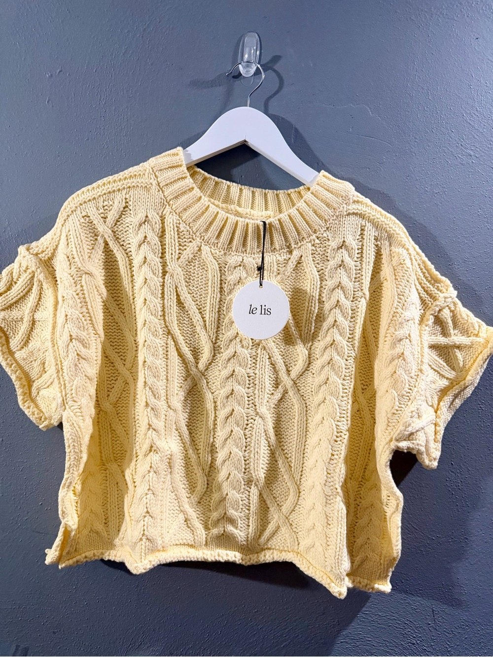 Le Lis Yellow Cable Knit Short Sleeve Sweater